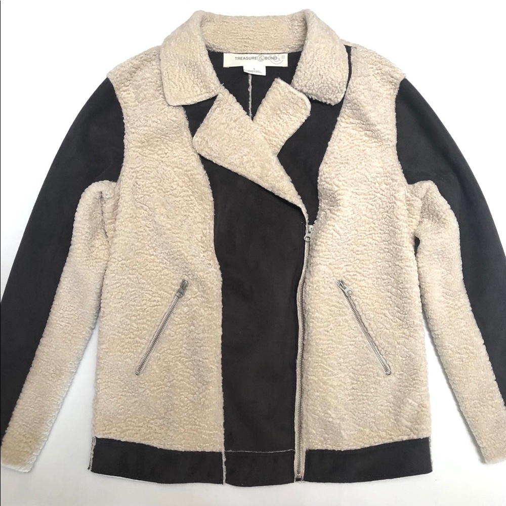 NWOT TREASURED & BOND OVERSIZED FAUX MOTO COAT - Picture 3 of 12